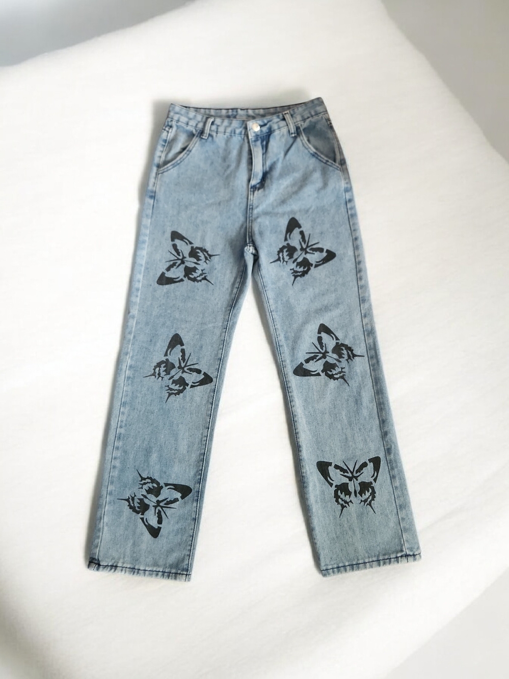 Light Blue Butterfly-Print Women's Jeans